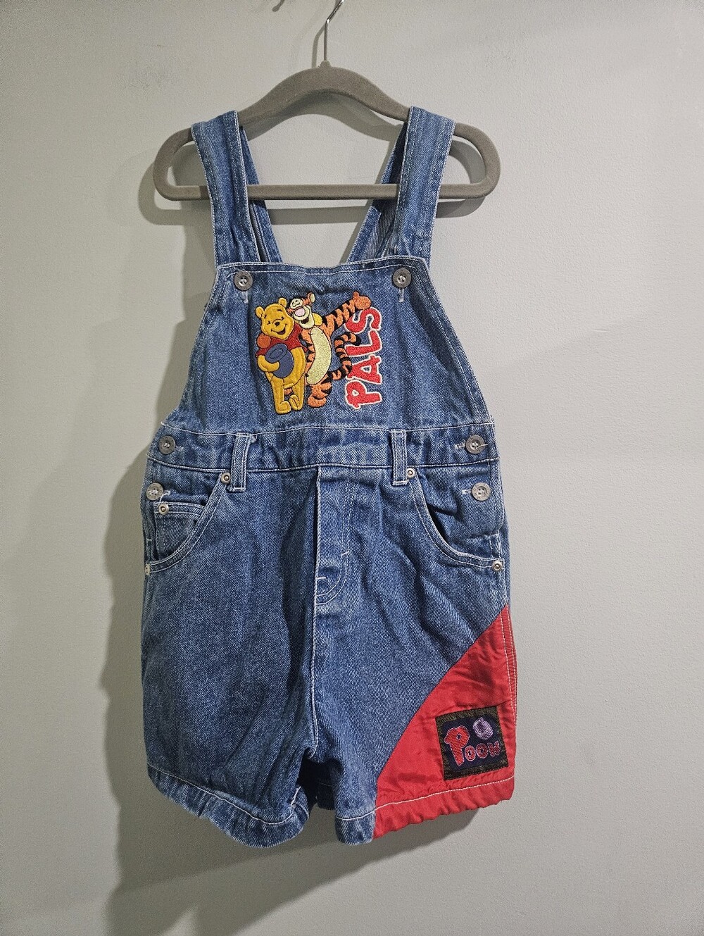 Vintage Winnie the Pooh Denim Overall Shortalls Romper Size 5 Unisex Embroidered